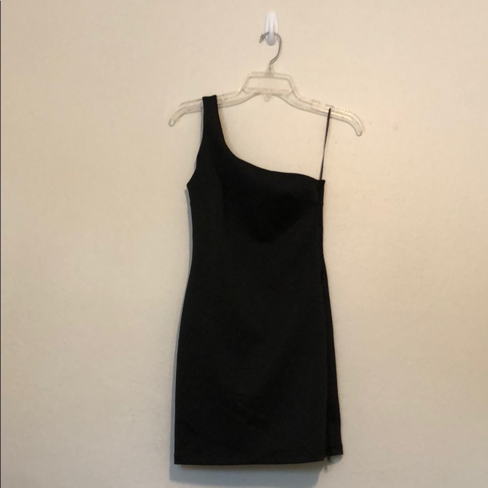 TopShop one shoulder black dress.